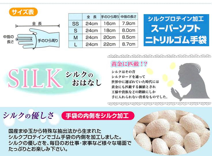 国産まゆ玉から生まれたシルクプロテインゴム手袋