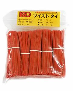 ビニール・タイ オレンジ色 4mm×10cm 1000本× 50袋(１カートン)