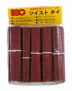 紙・タイ ワインレッド色 4mm×12cm 1000本× 50袋(１カートン)